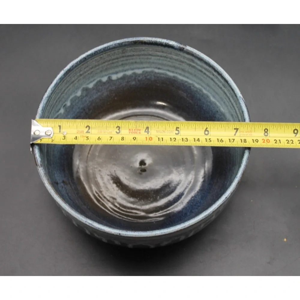 Signed Studio Art Pottery Bowl Blue Brown Drip Glaze 7.5